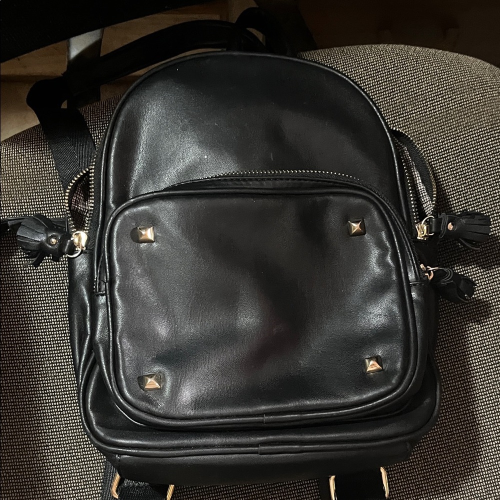 MMS Design Studio Black Backpack with Gold Accents